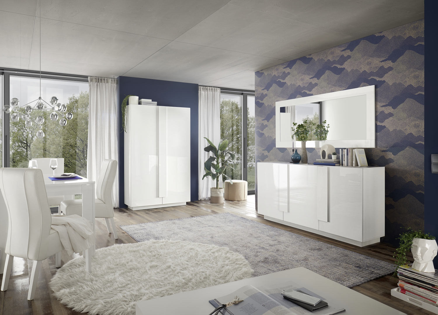 Meuble buffet 3 portes blanc laqué 181 cm