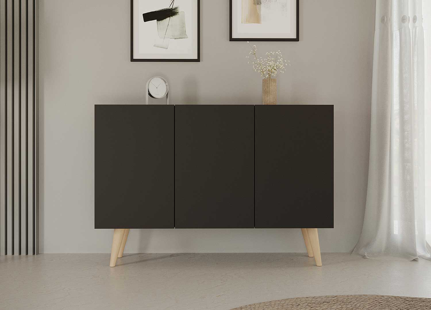 Meuble buffet 3 portes noir 120 cm