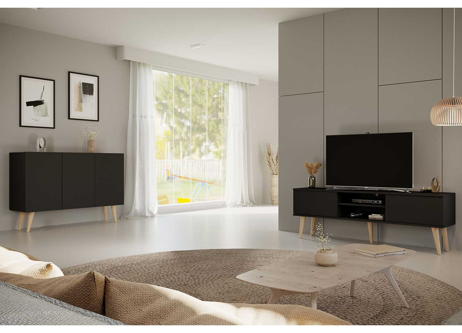 Meuble buffet 3 portes noir 120 cm