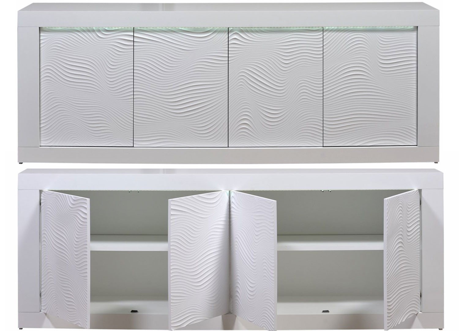 Meuble buffet 4 portes blanc laqué à led