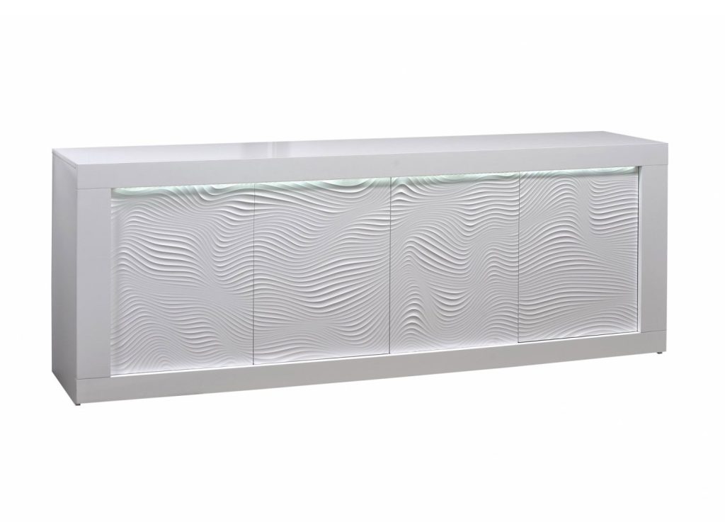 Meuble buffet 4 portes blanc laqué à led