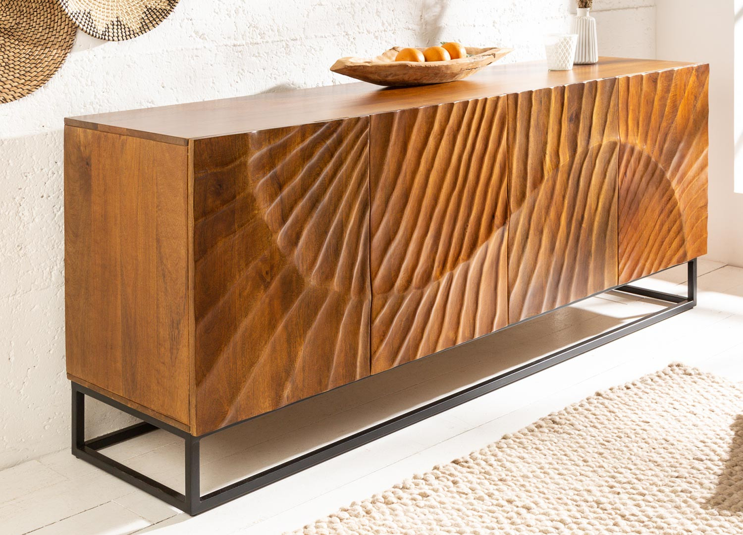 Meuble buffet 4 portes bois massif brun