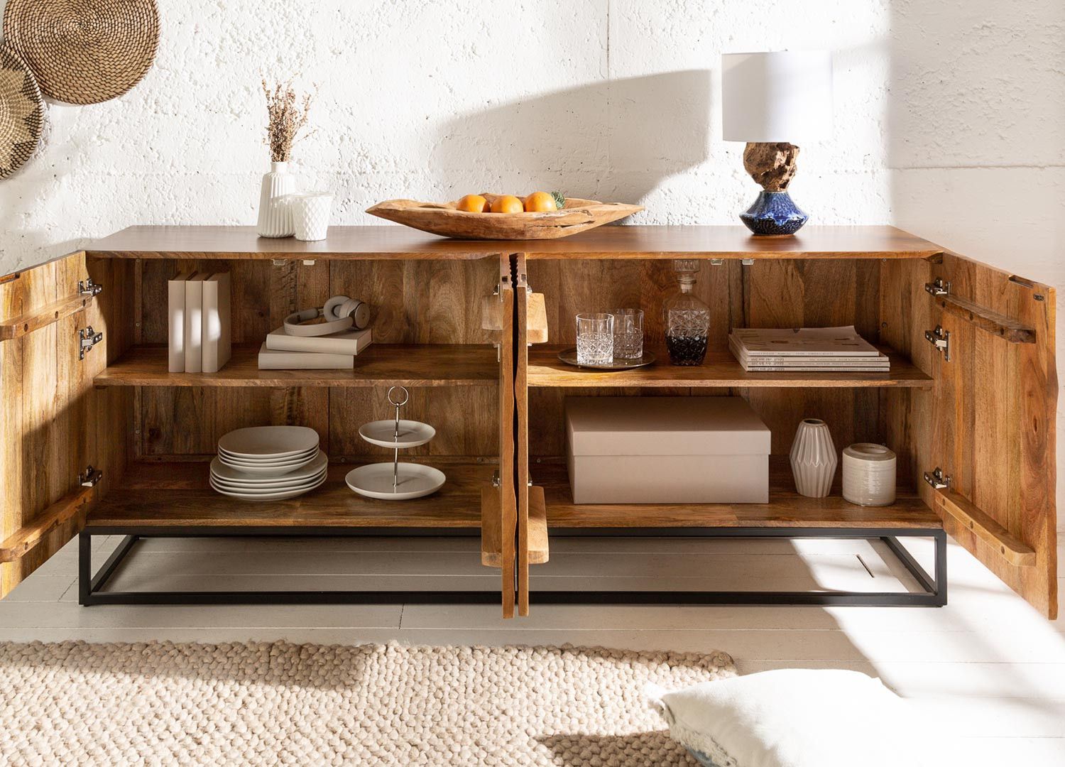 Meuble buffet 4 portes bois massif brun