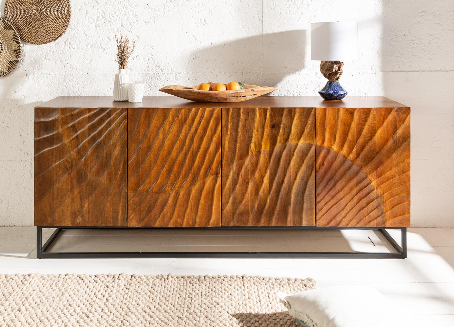 Meuble buffet 4 portes bois massif brun