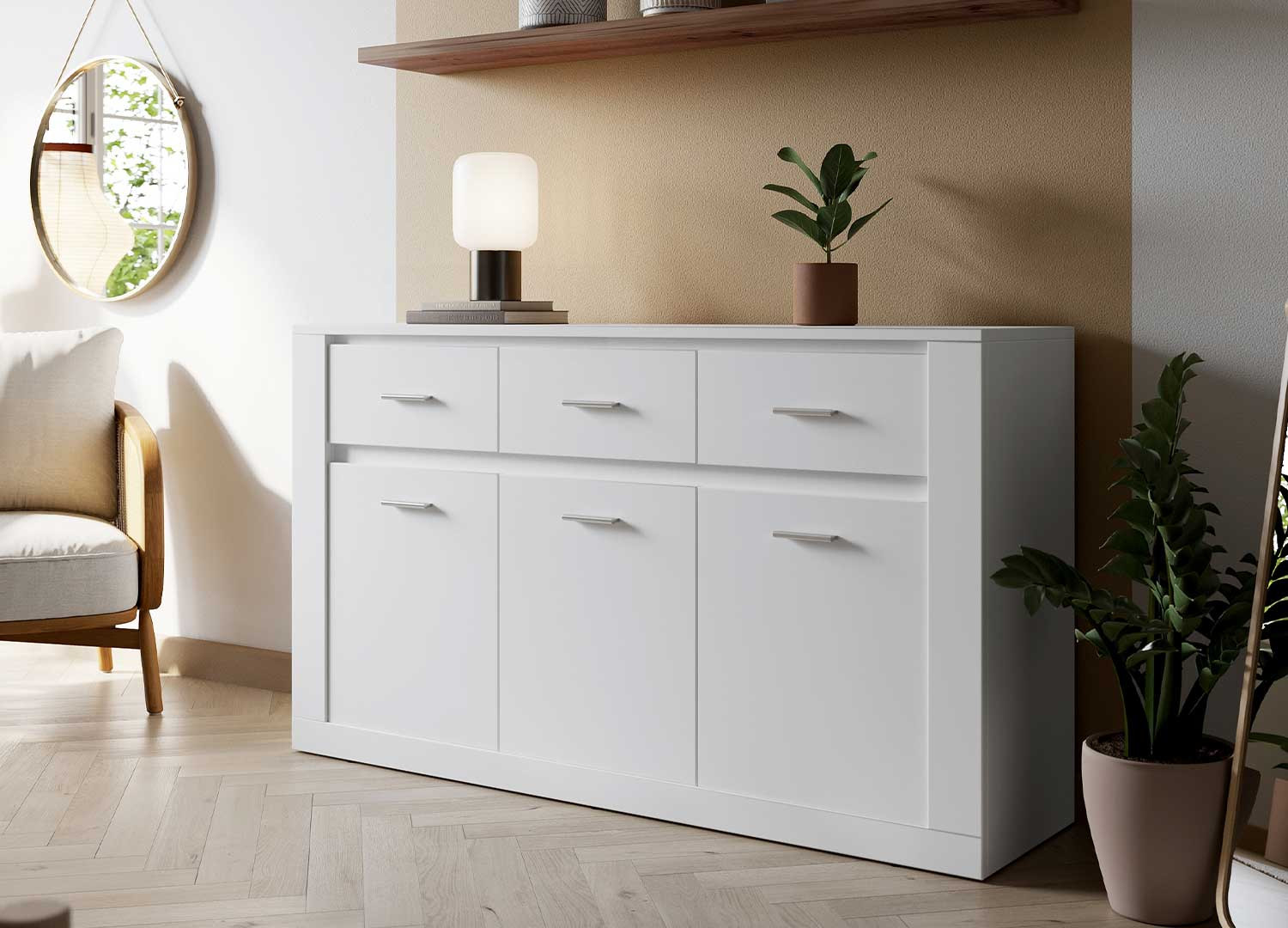 Commode blanche 3 portes et 3 tiroirs
