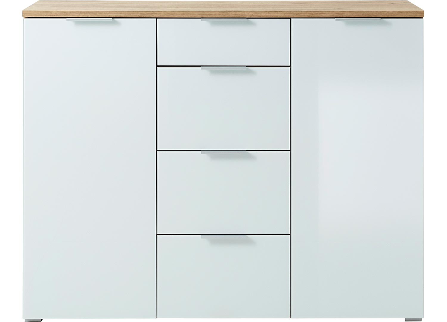 Meuble buffet bois et blanc façade en verre 135 cm