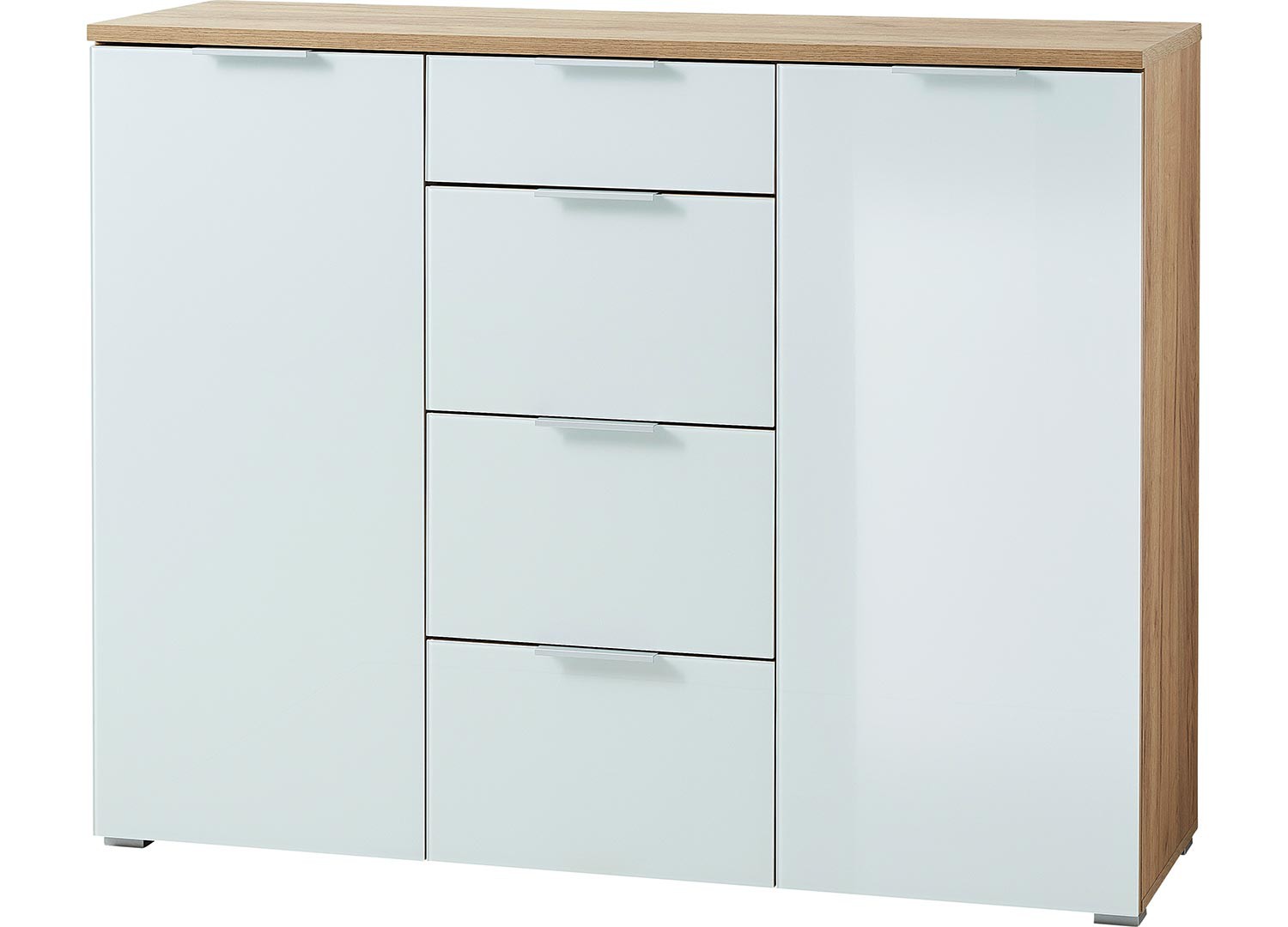 Meuble buffet bois et blanc façade en verre 135 cm