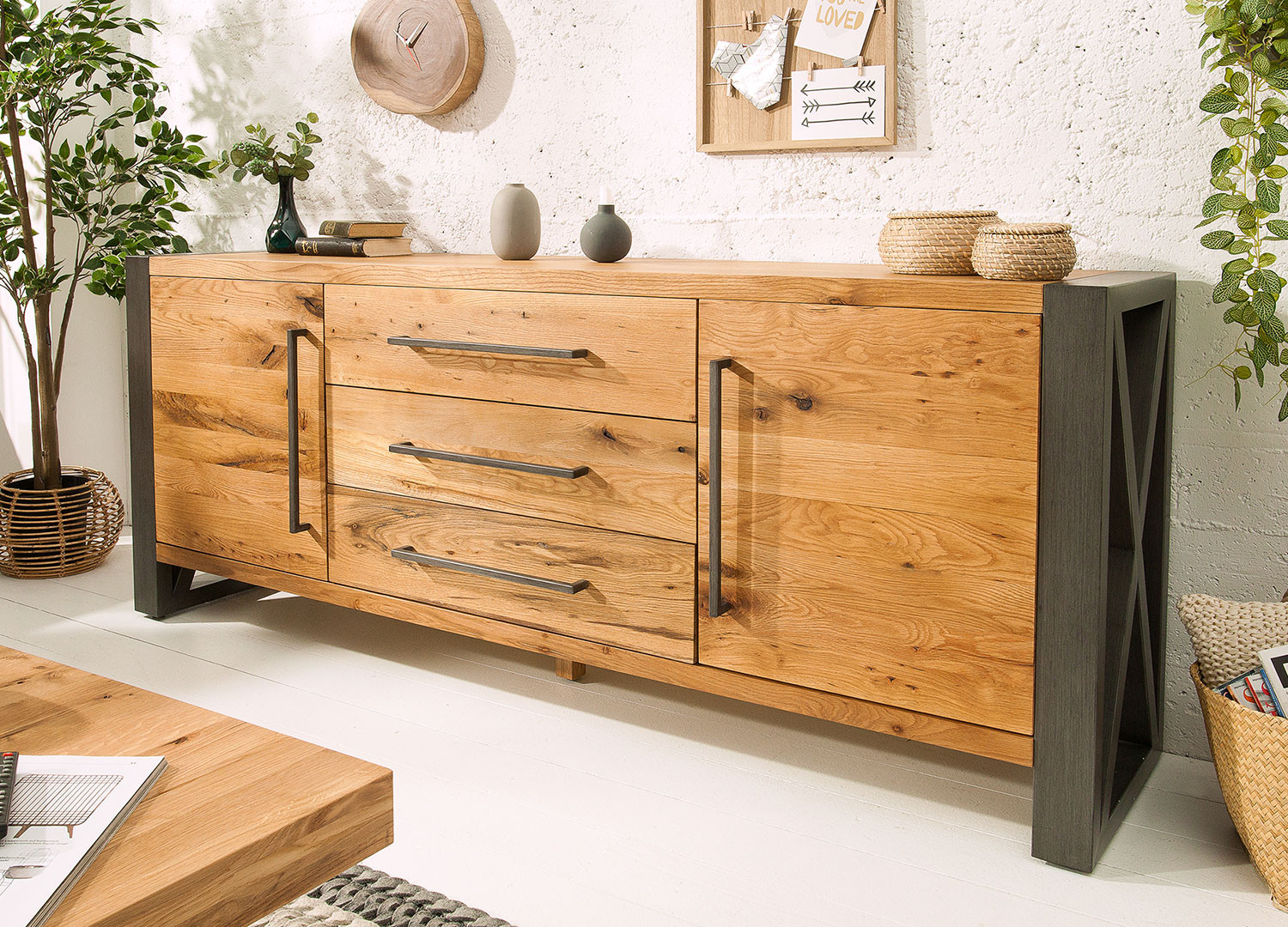 Meuble buffet chêne sauvage 2m industriel