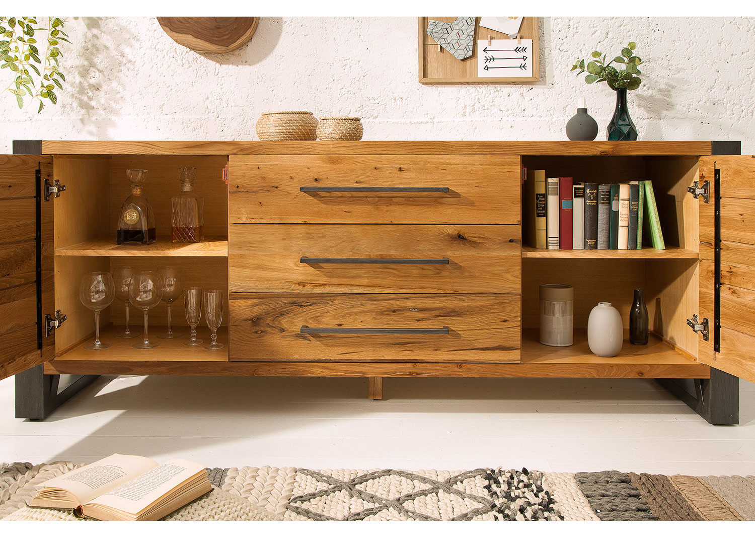 Meuble buffet chêne sauvage 2m industriel