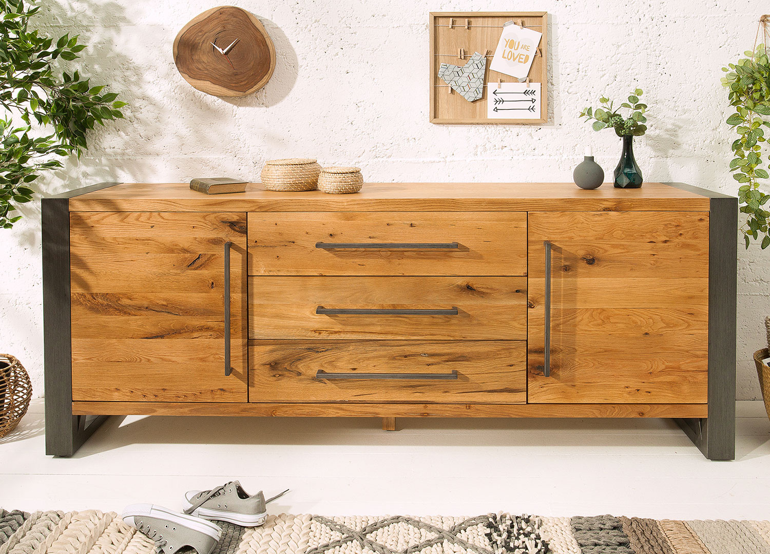 Meuble buffet chêne sauvage 2m industriel