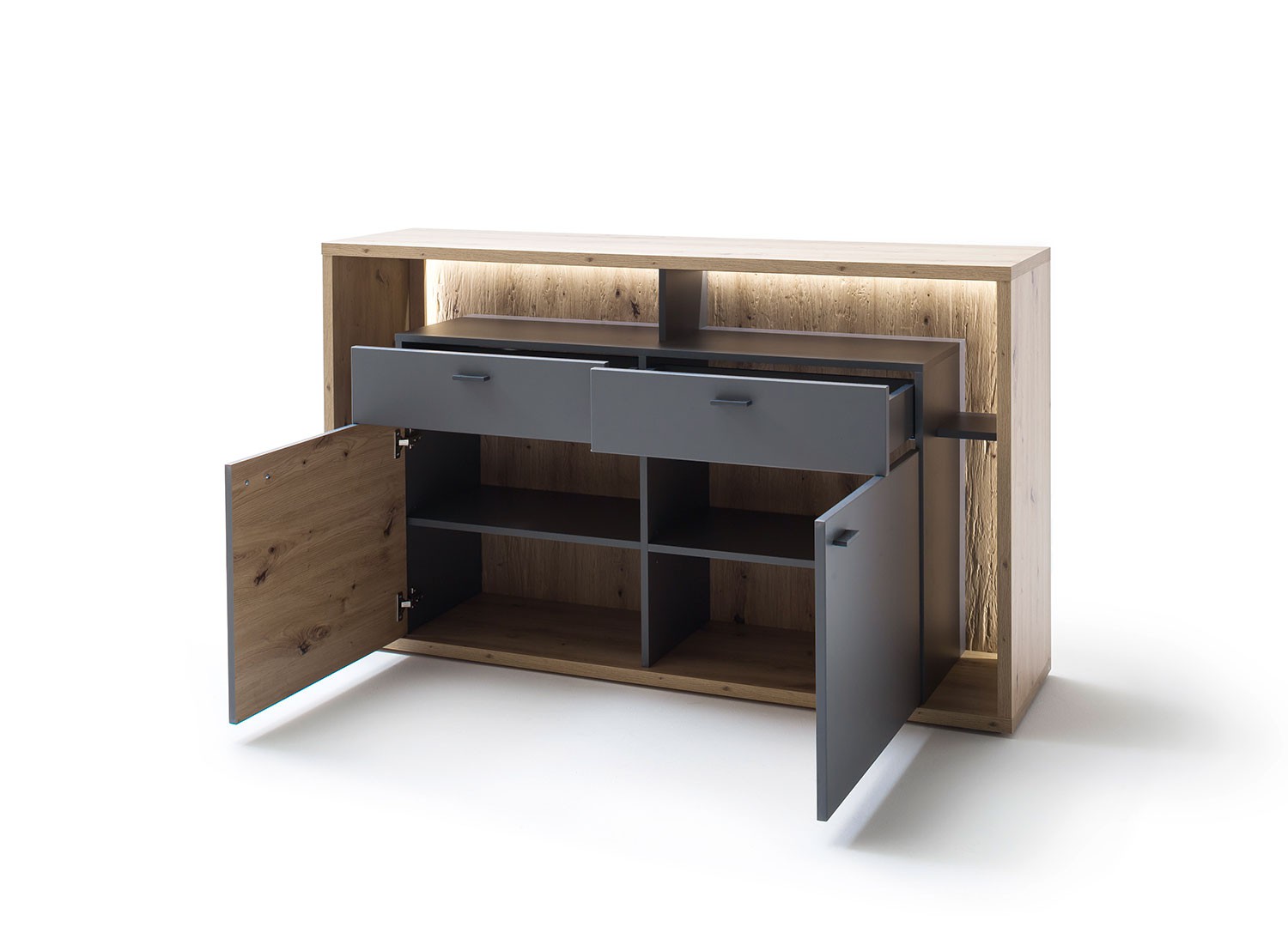 Meuble buffet design 1m56 gris et bois