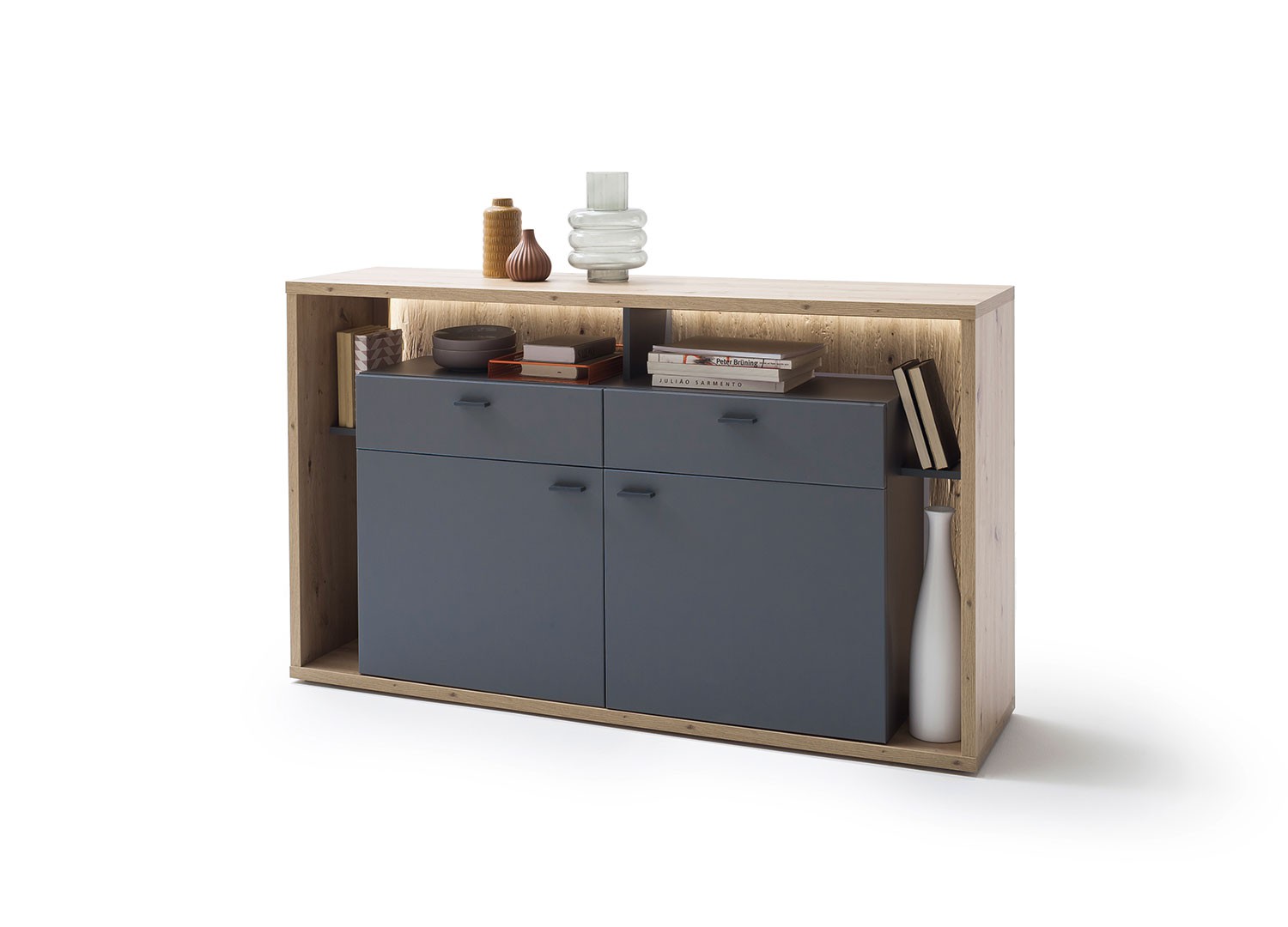Meuble buffet design 1m56 gris et bois