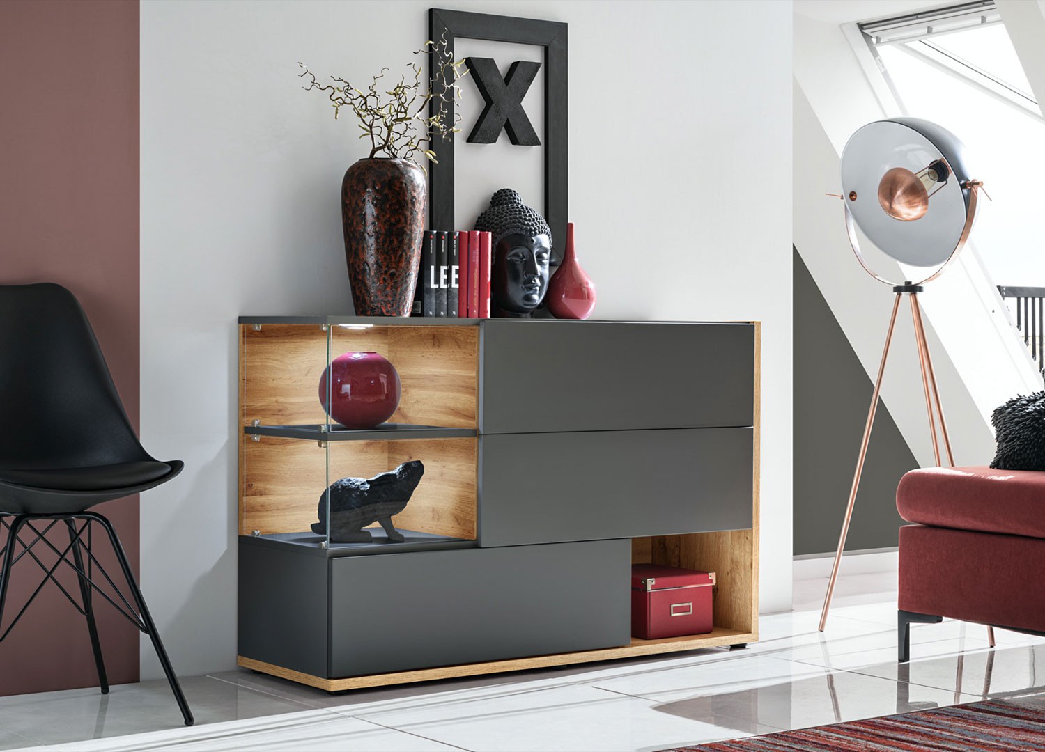 Meuble buffet design anthracite et bois