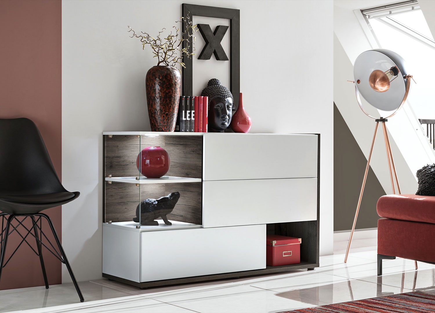 Meuble buffet design blanc et marron