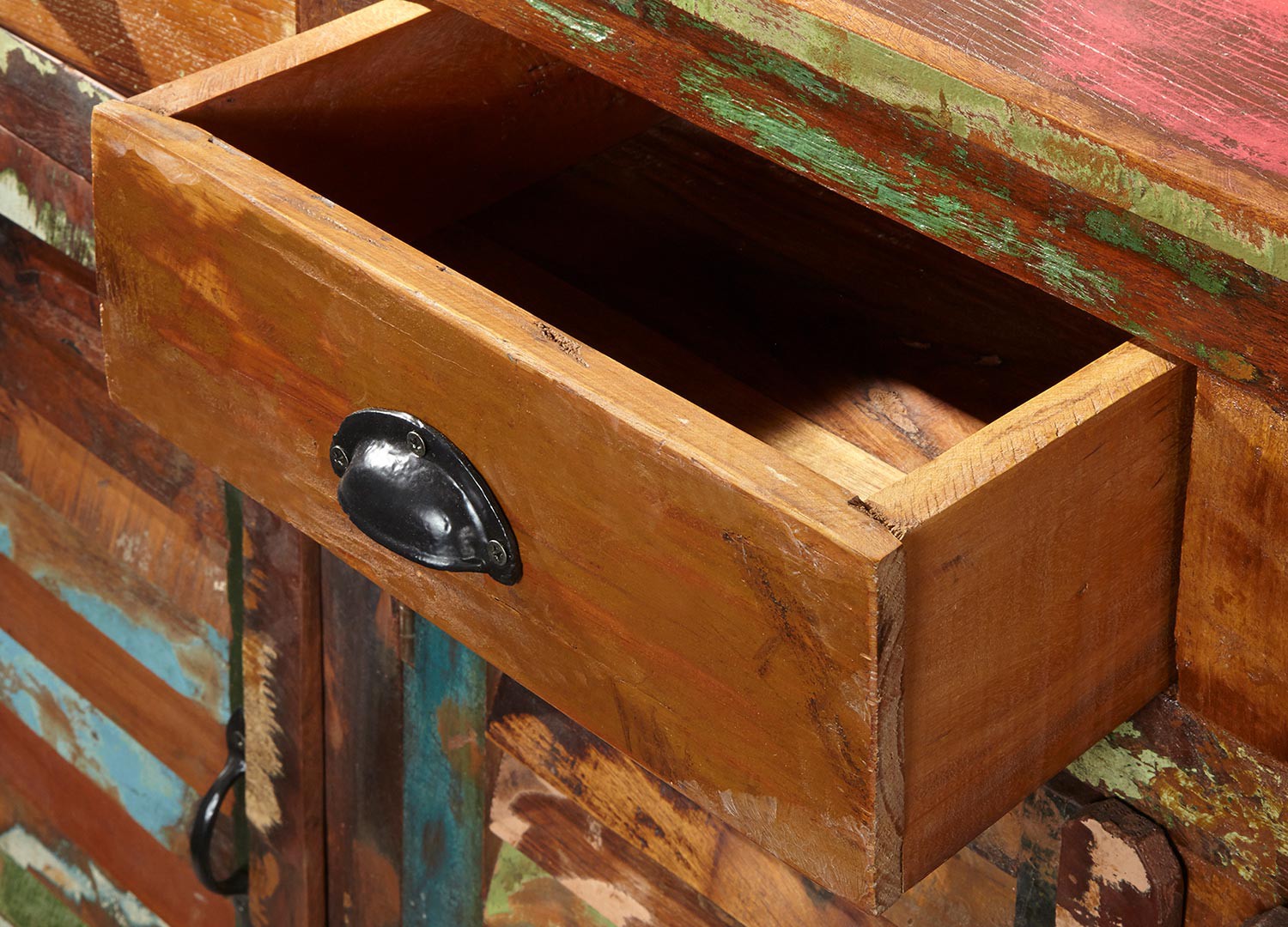 Meuble buffet en bois recyclé coloré 1m25