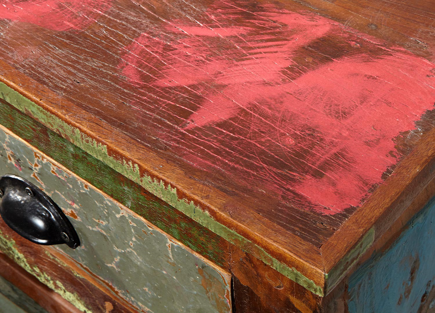 Meuble buffet en bois recyclé coloré 1m25
