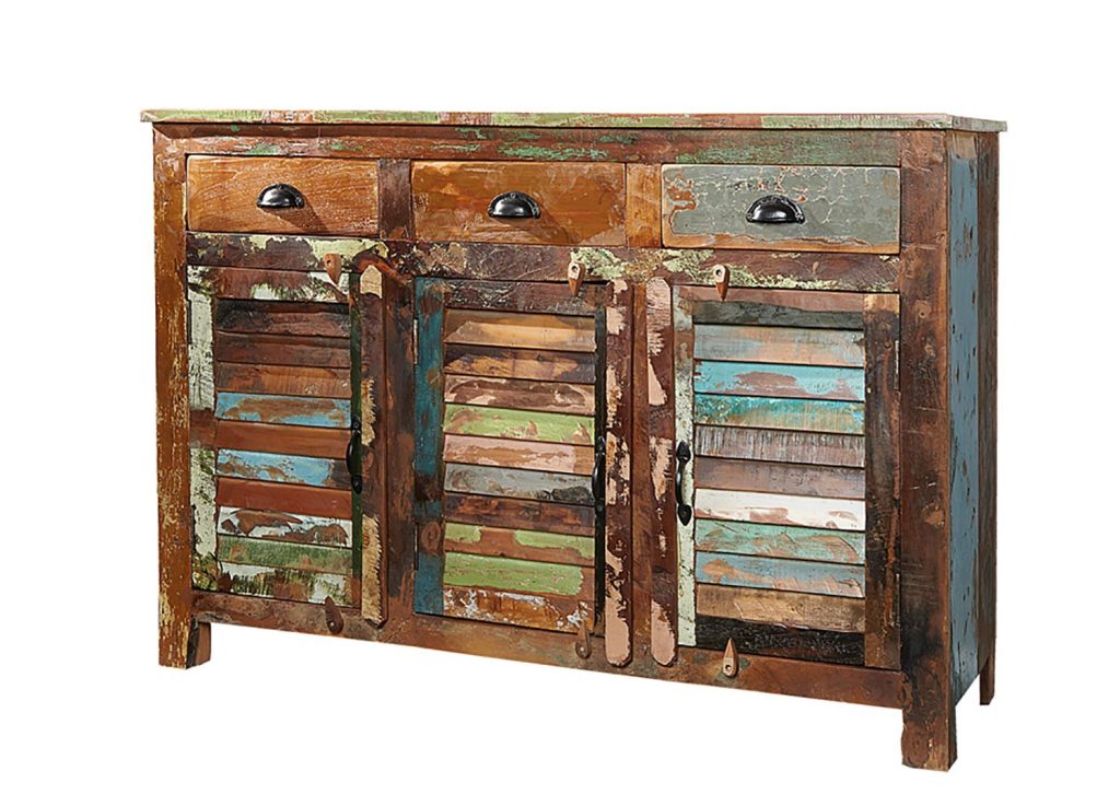 Meuble buffet en bois recyclé coloré 1m25