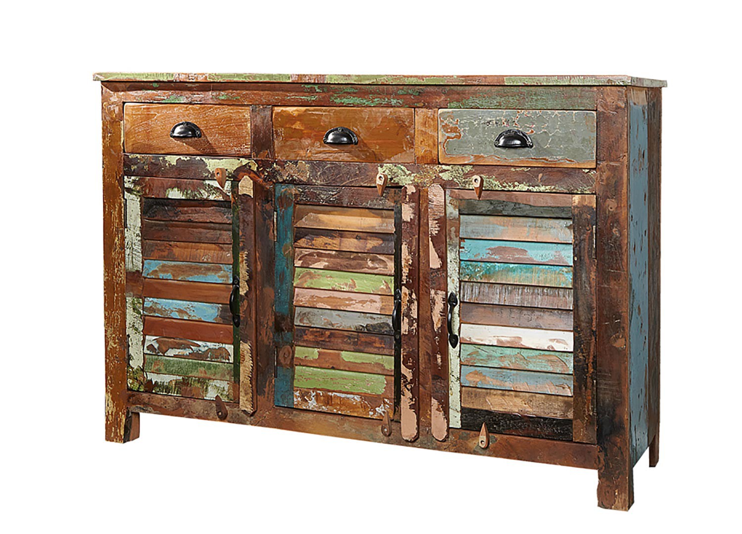Meuble buffet en bois recyclé coloré 1m25