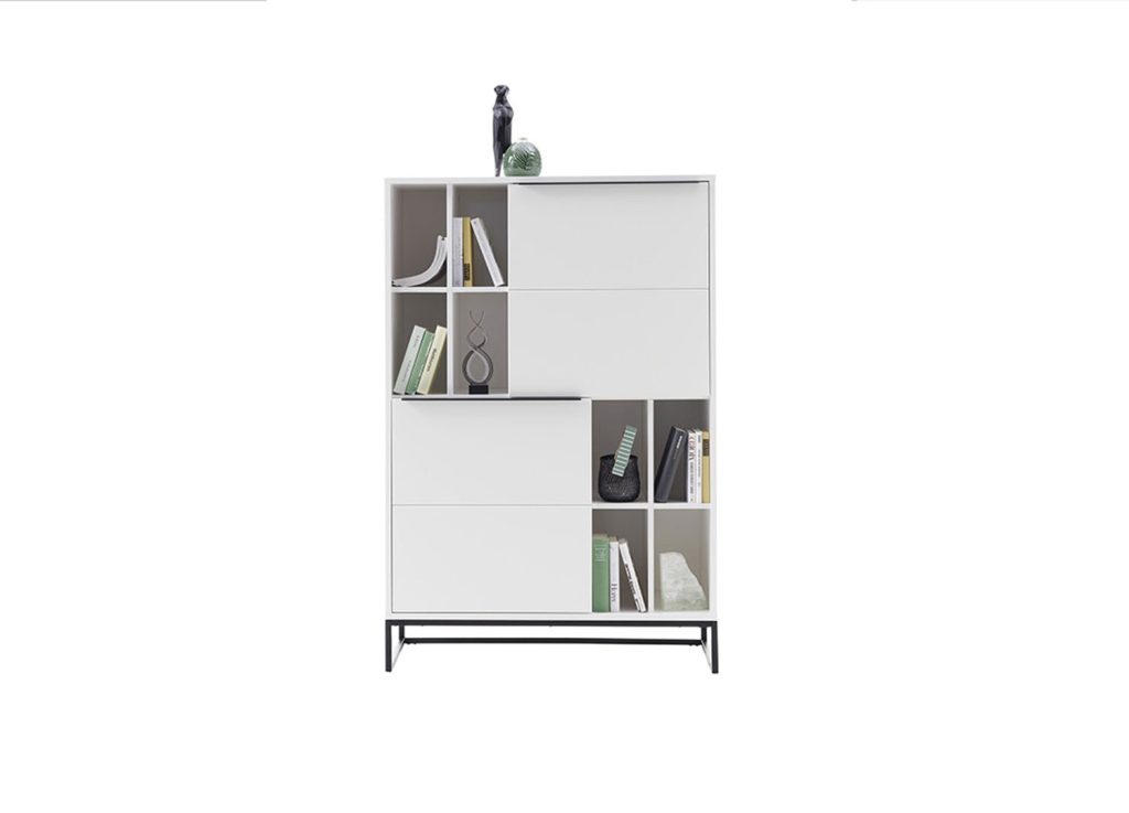 Meuble buffet haut blanc laqué mat et métal
