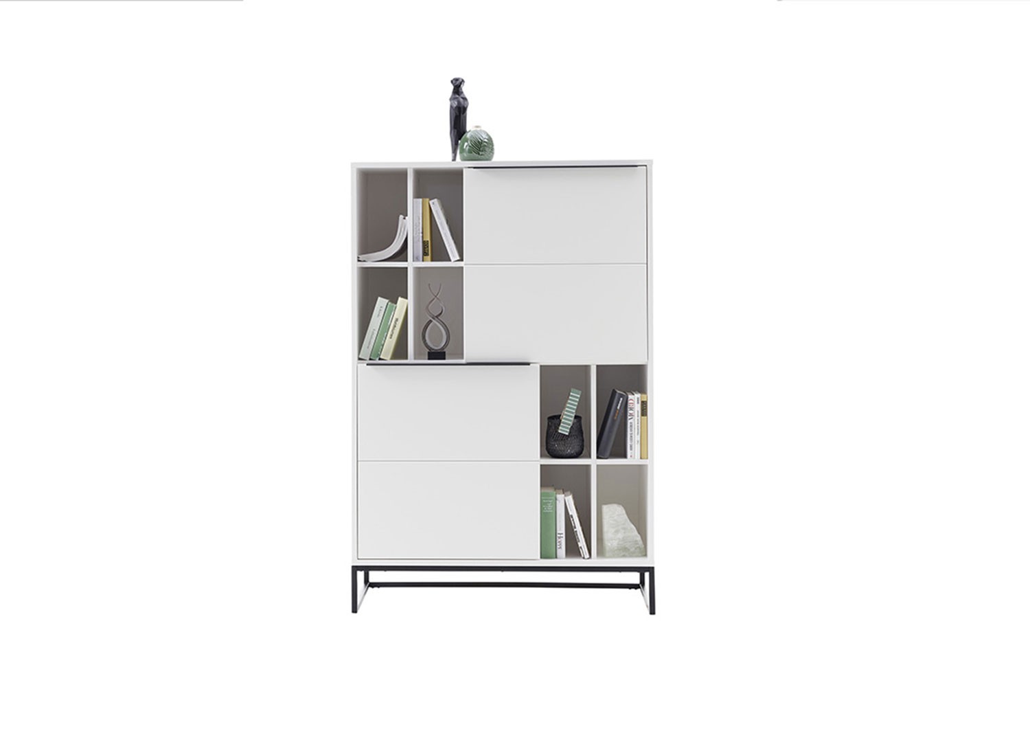 Meuble buffet haut blanc laqué mat et métal