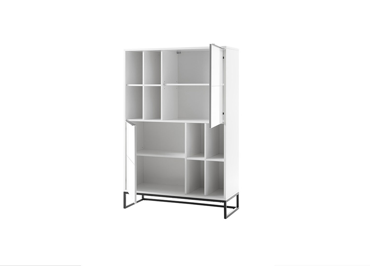 Meuble buffet haut blanc laqué mat et métal