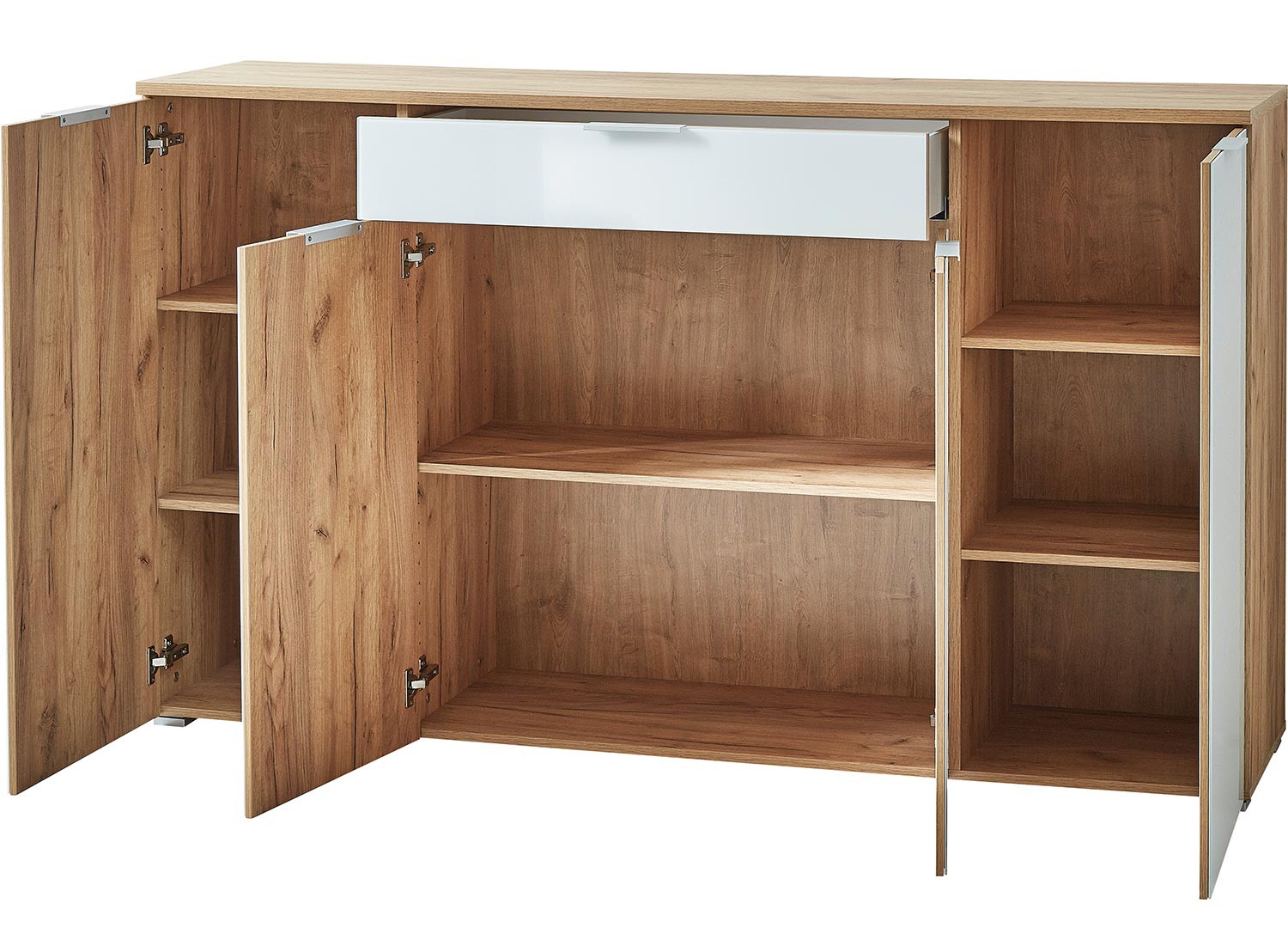 Meuble buffet moderne bois et blanc façade en verre 180 cm