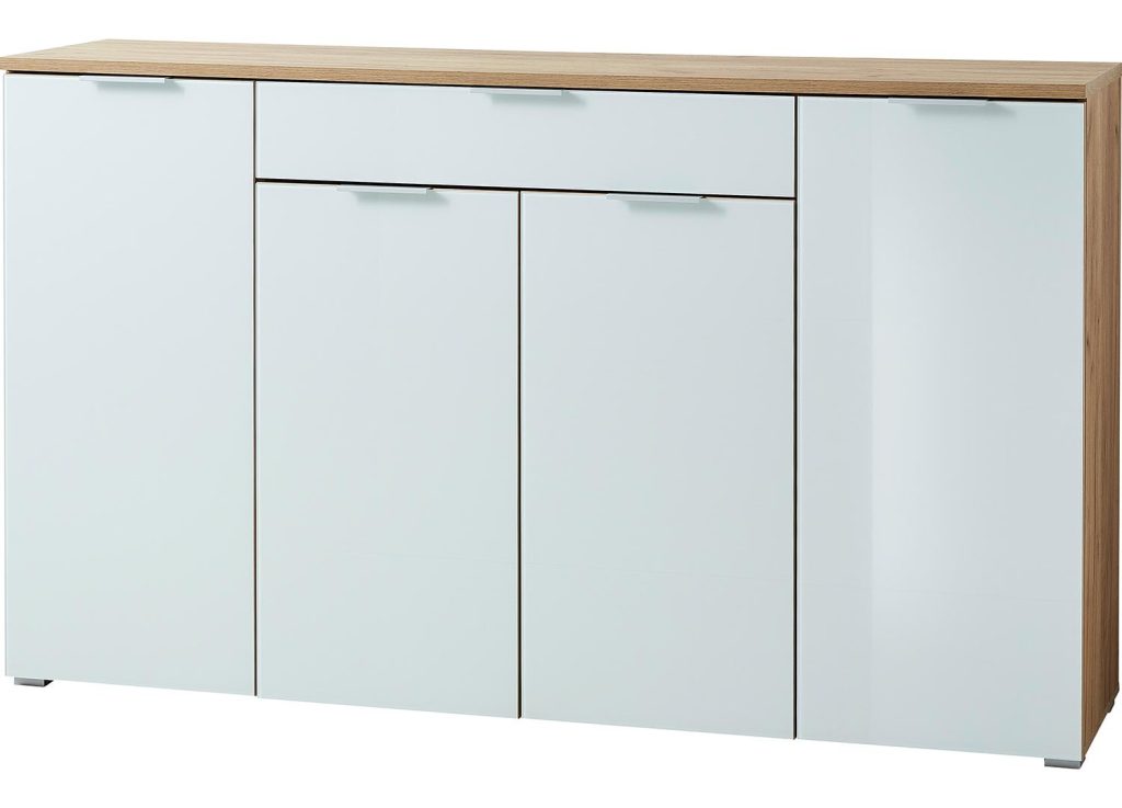 Meuble buffet moderne bois et blanc façade en verre 180 cm