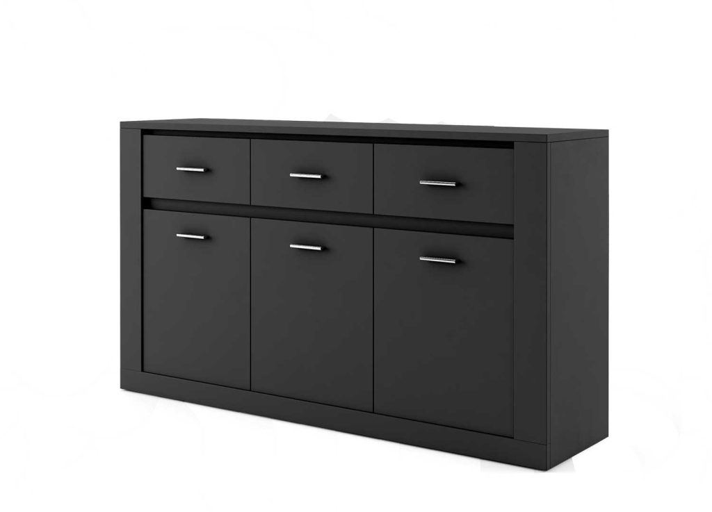 Meuble buffet noir 3 portes et 3 tiroirs