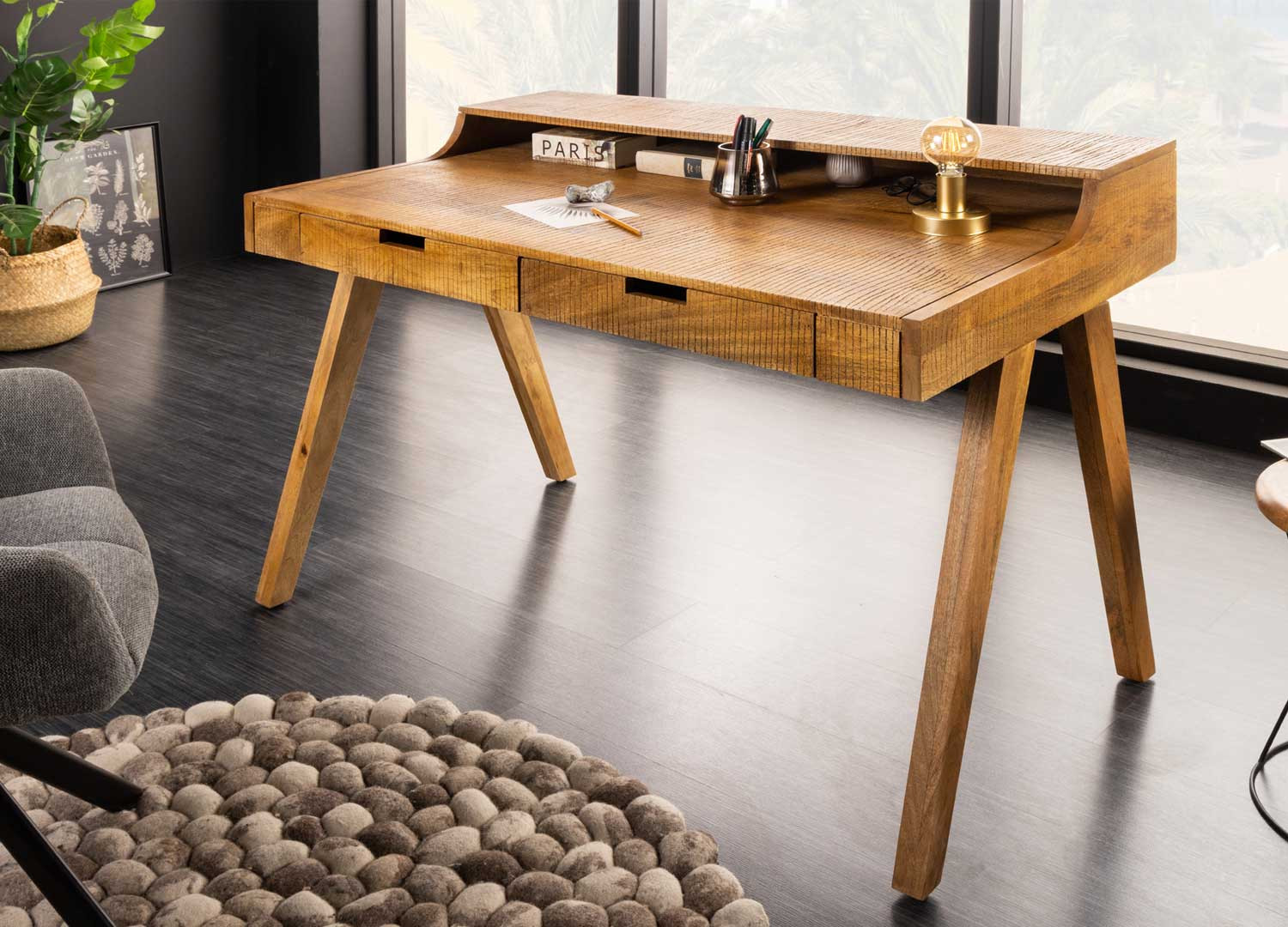 Meuble bureau en bois massif avec rangements