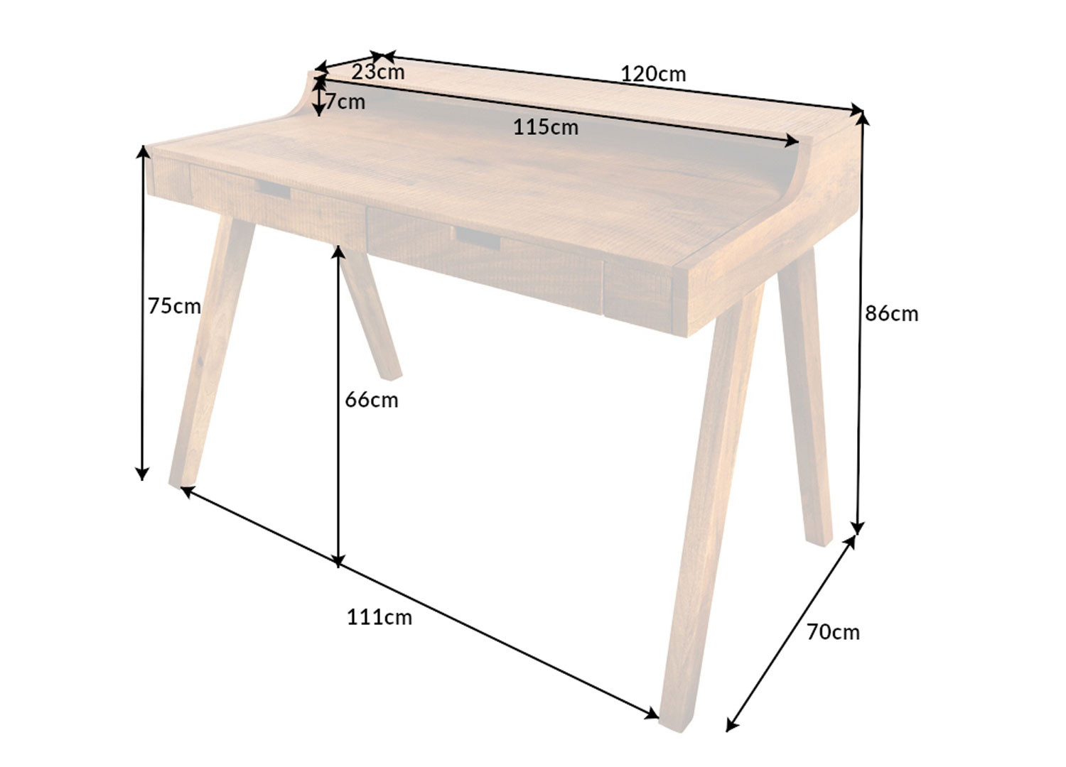 Meuble bureau en bois massif avec rangements
