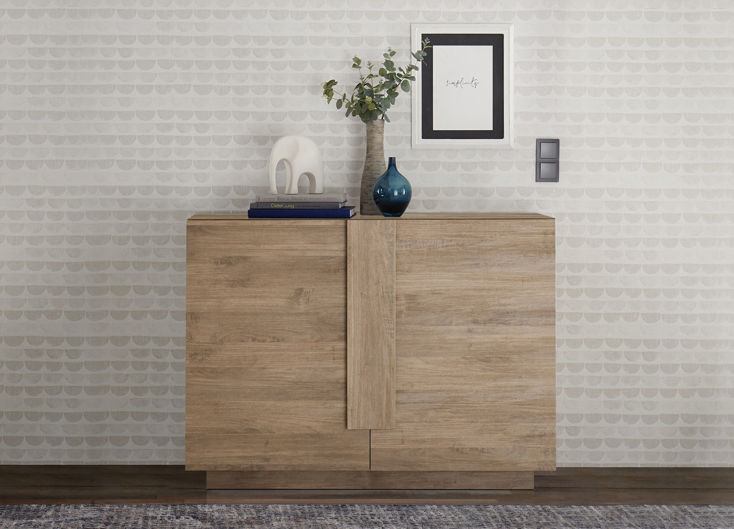 Meuble commode 2 portes chêne 121 cm