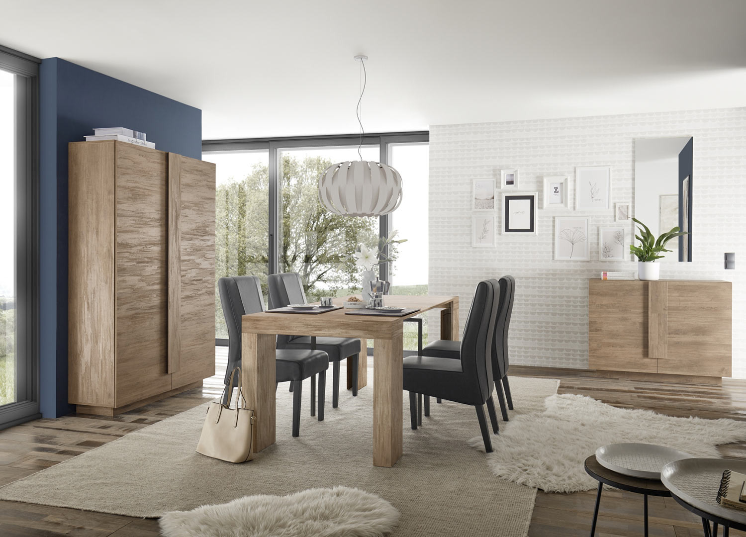 Meuble commode 2 portes chêne 121 cm