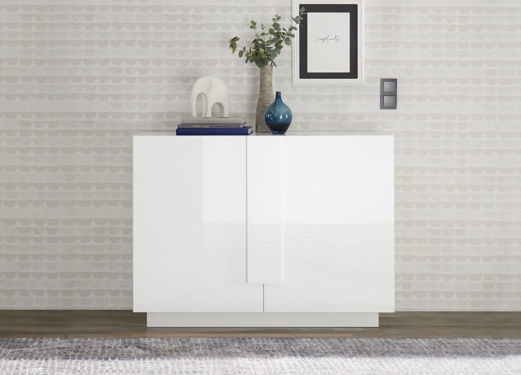 Meuble commode 2 portes laqué blanc 121 cm