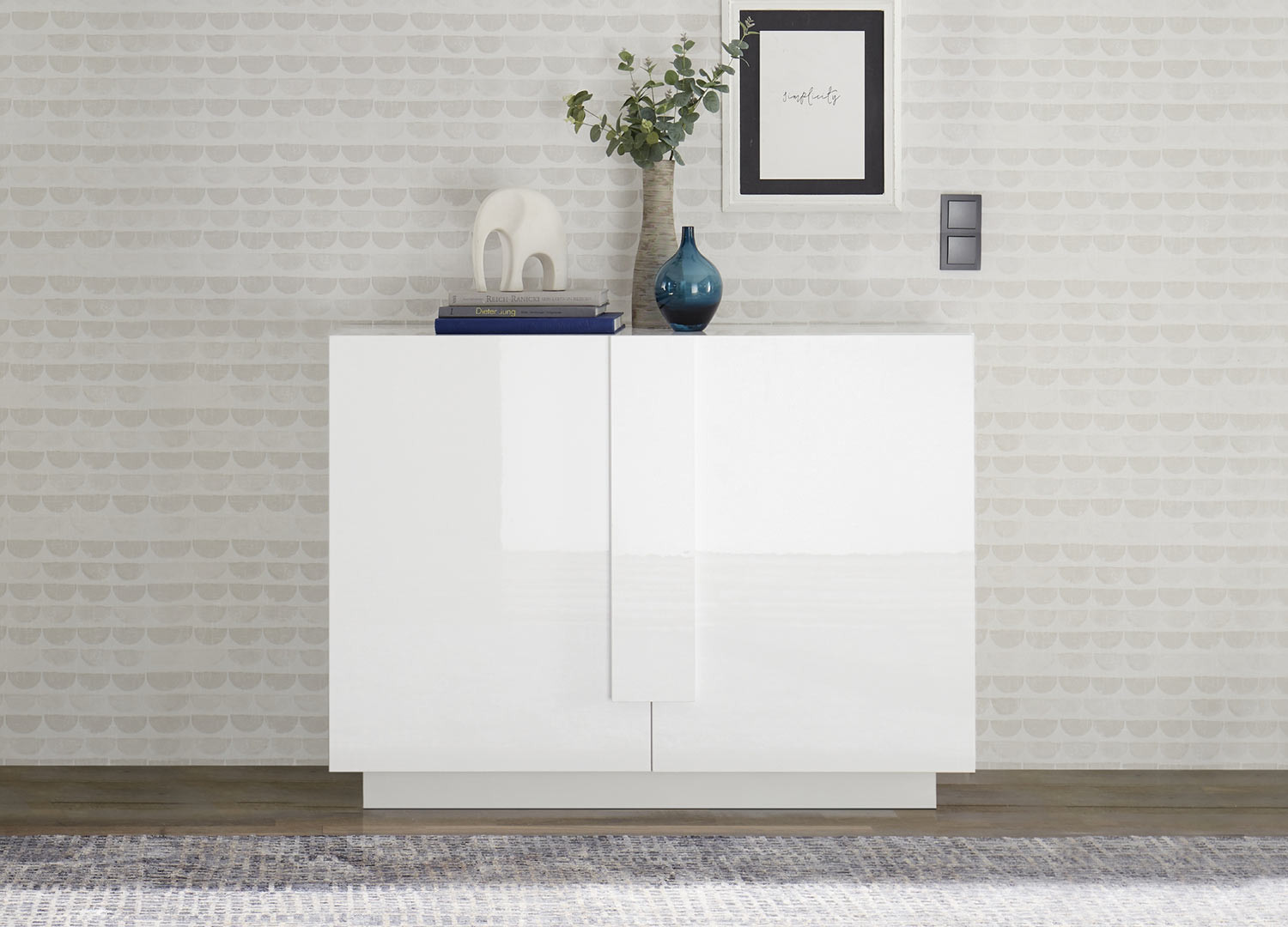 Meuble commode 2 portes laqué blanc 121 cm