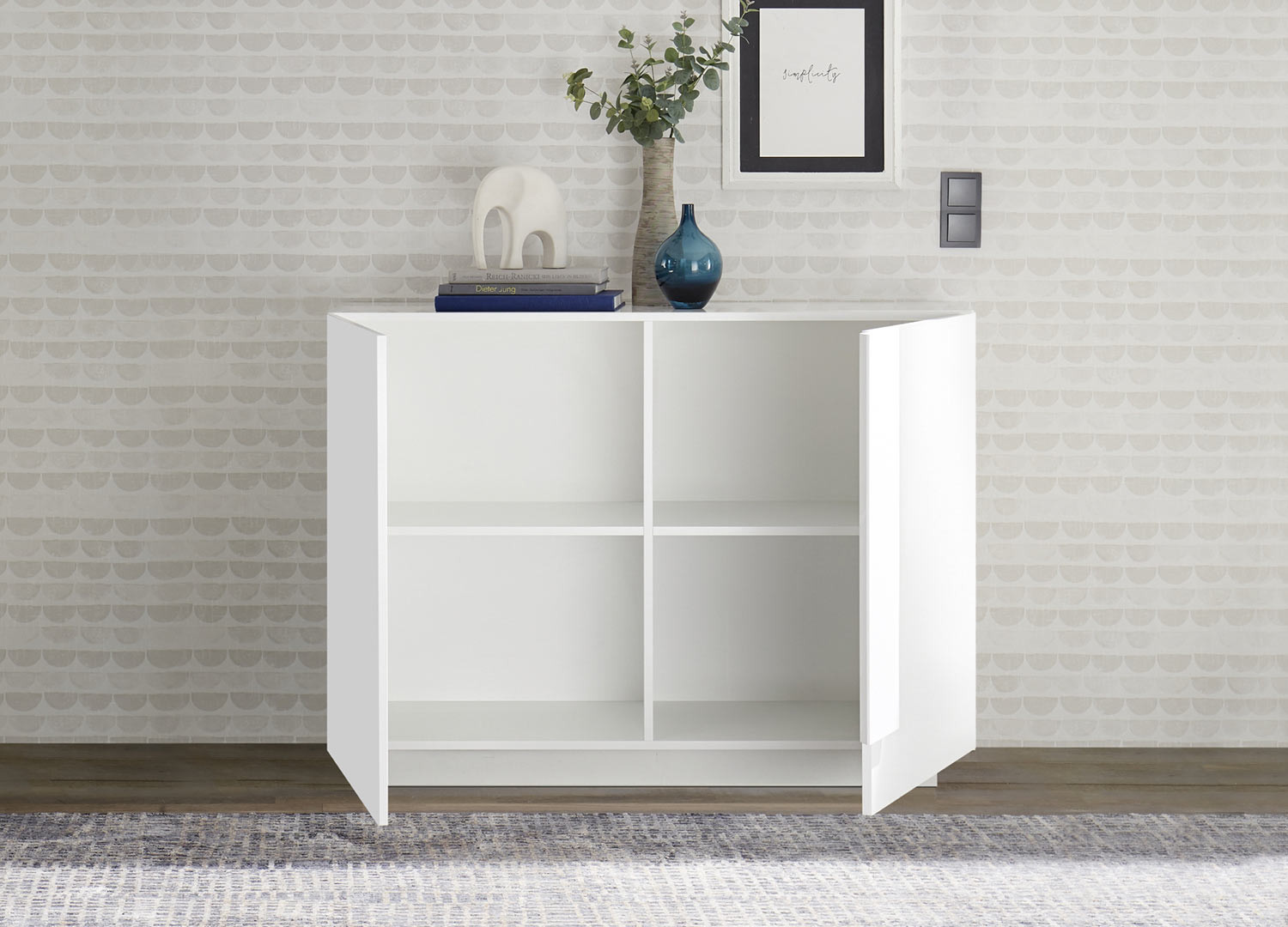 Meuble commode 2 portes laqué blanc 121 cm