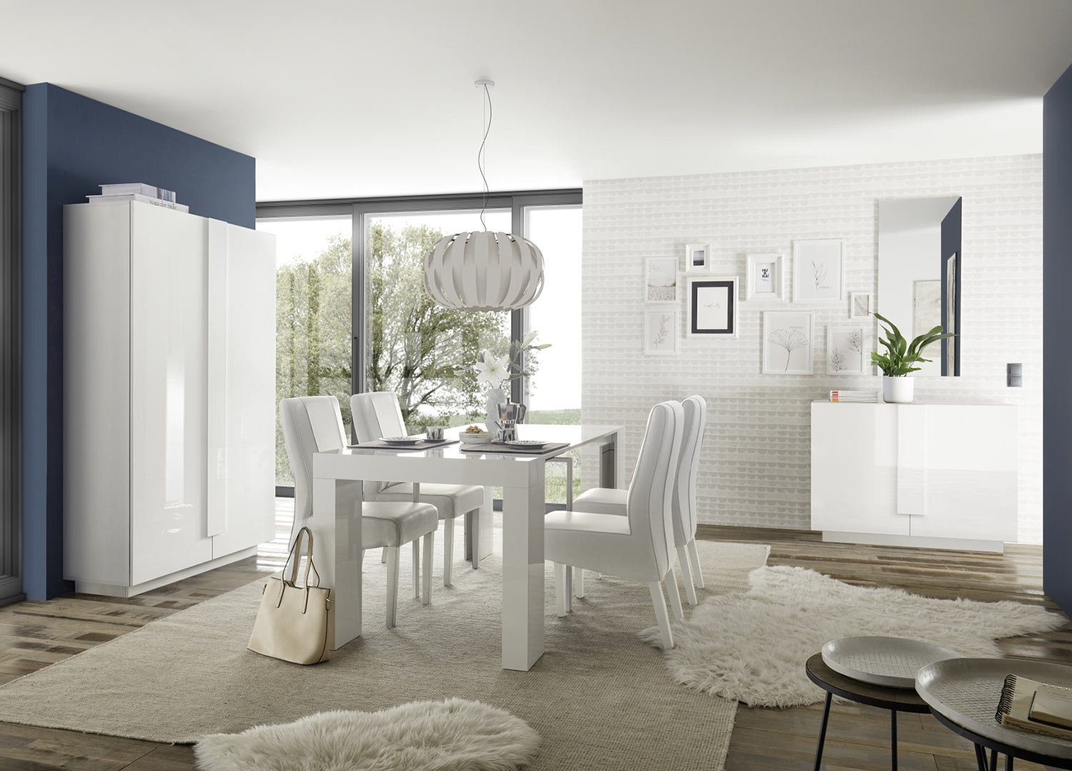 Meuble commode 2 portes laqué blanc 121 cm
