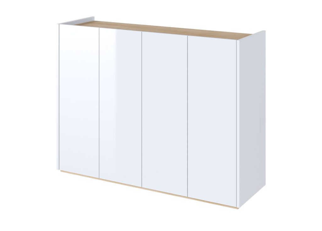 Meuble commode blanc brillant et chêne 126 cm avec éclairage Onda