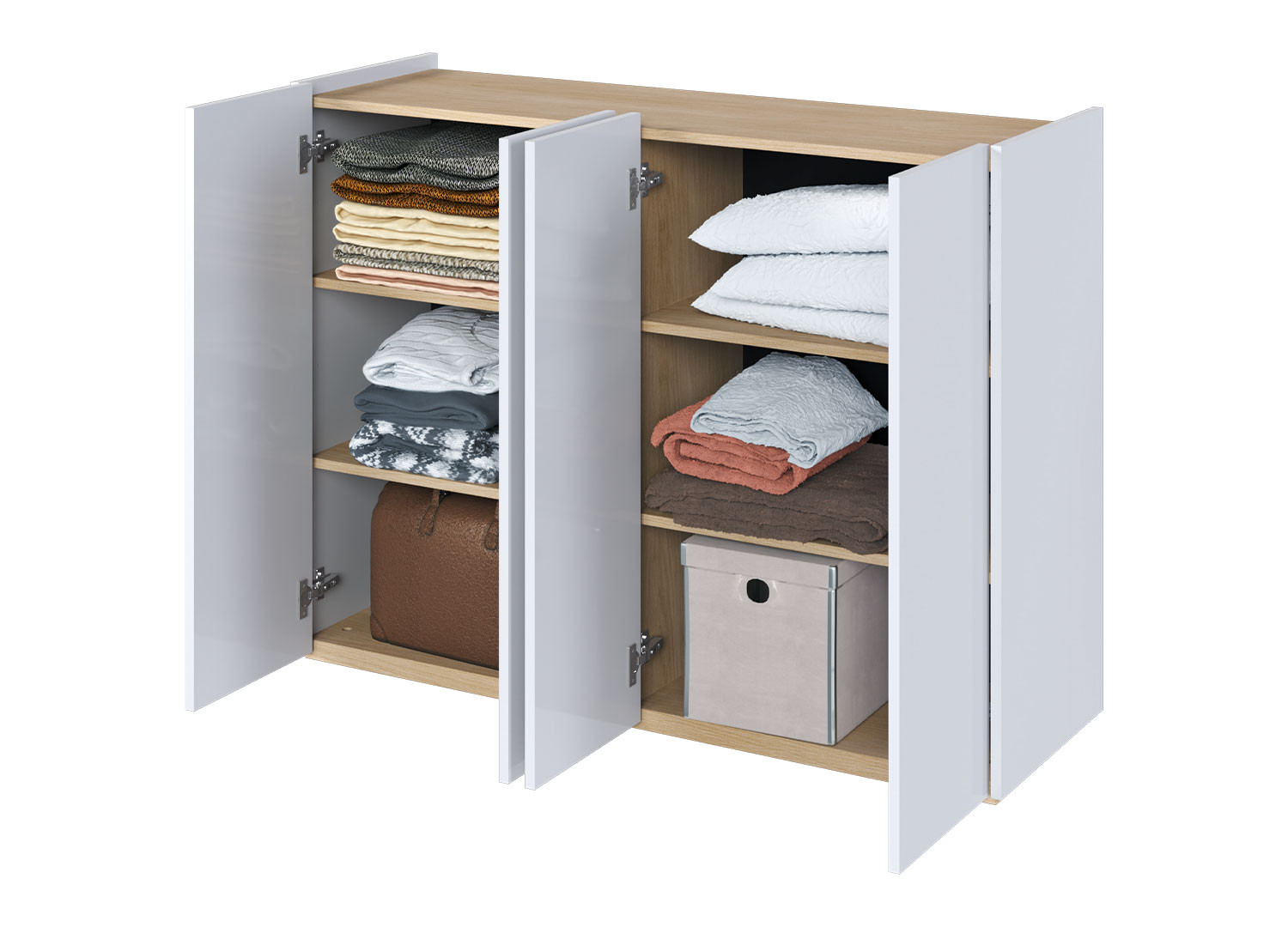 Meuble commode blanc brillant et chêne 126 cm avec éclairage Onda