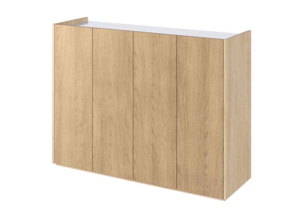 Meuble commode finition chêne et blanc brillant 126 cm avec éclairage Onda