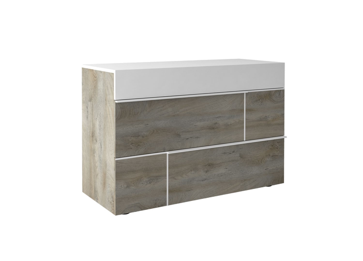Meuble commode rangement 3 tiroirs blanc laqué mat et bois