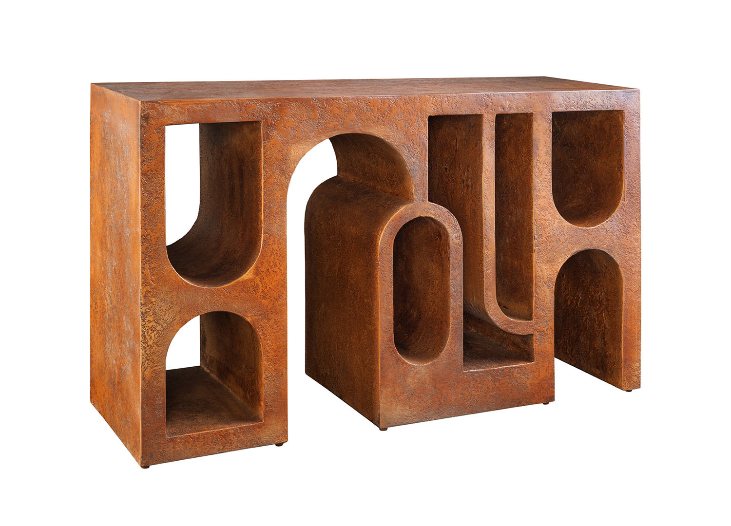Meuble console 120 cm cuivre géométrique