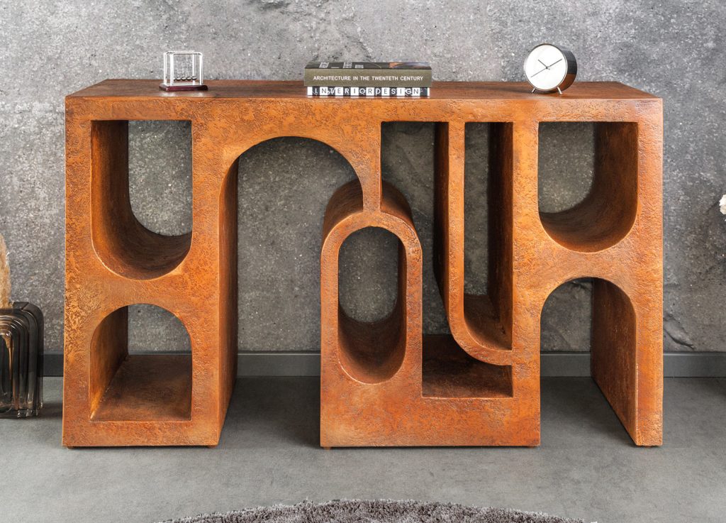 Meuble console 120 cm cuivre géométrique