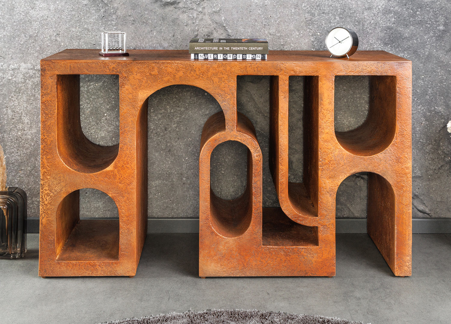 Meuble console 120 cm cuivre géométrique