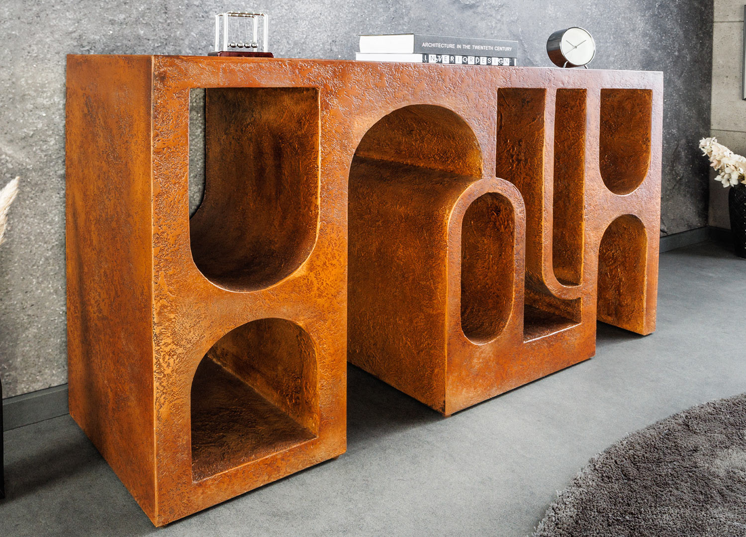 Meuble console 120 cm cuivre géométrique