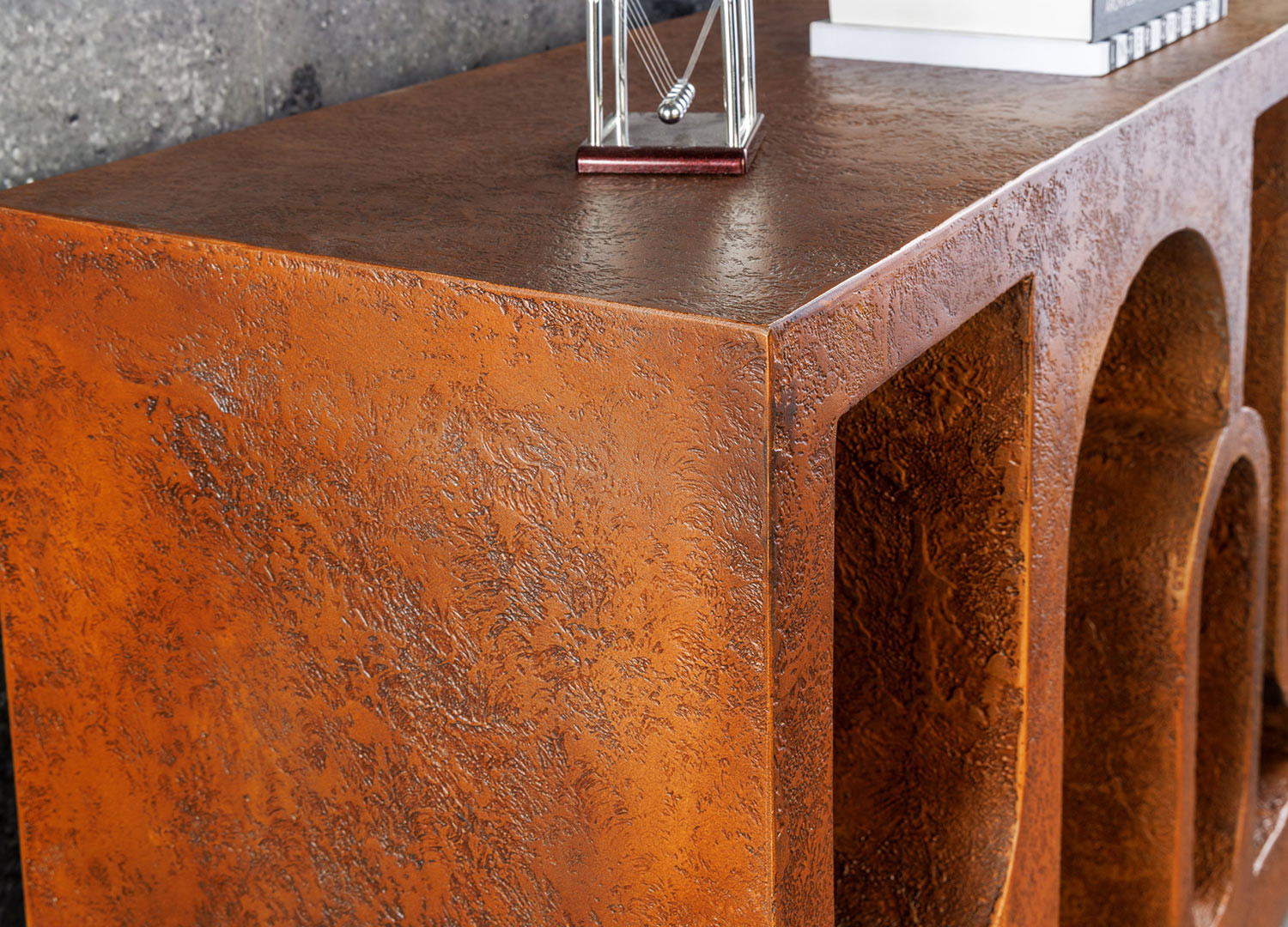 Meuble console 120 cm cuivre géométrique