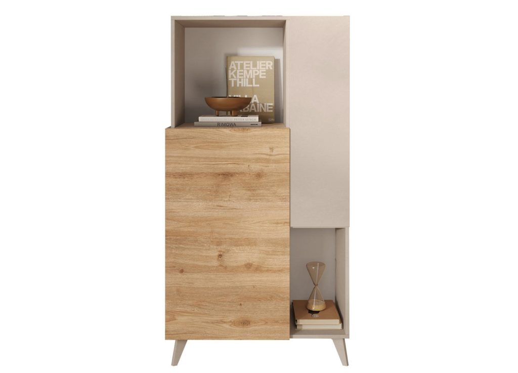 Meuble de rangement 154 cm 2 portes cashmere et chêne