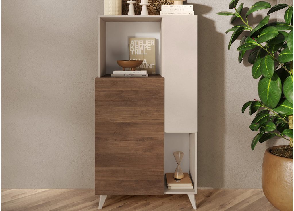 Meuble de rangement 154 cm 2 portes cashmere et chêne foncé