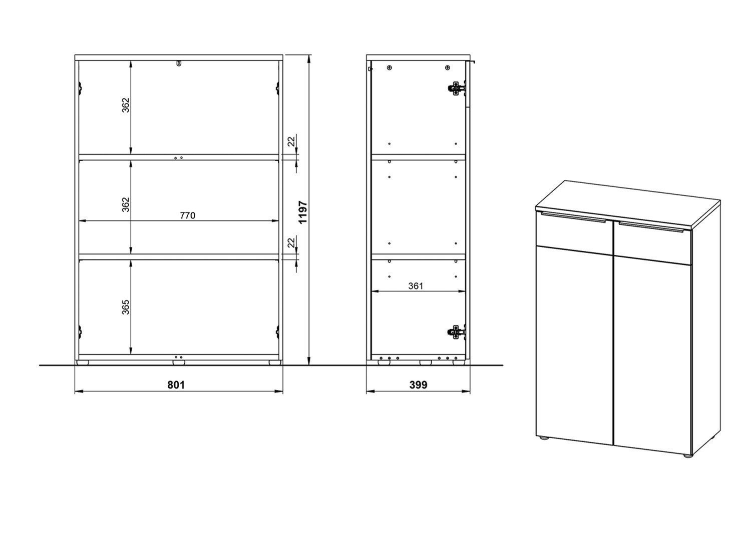 Meuble de rangement 2 portes 120 cm Oviedo