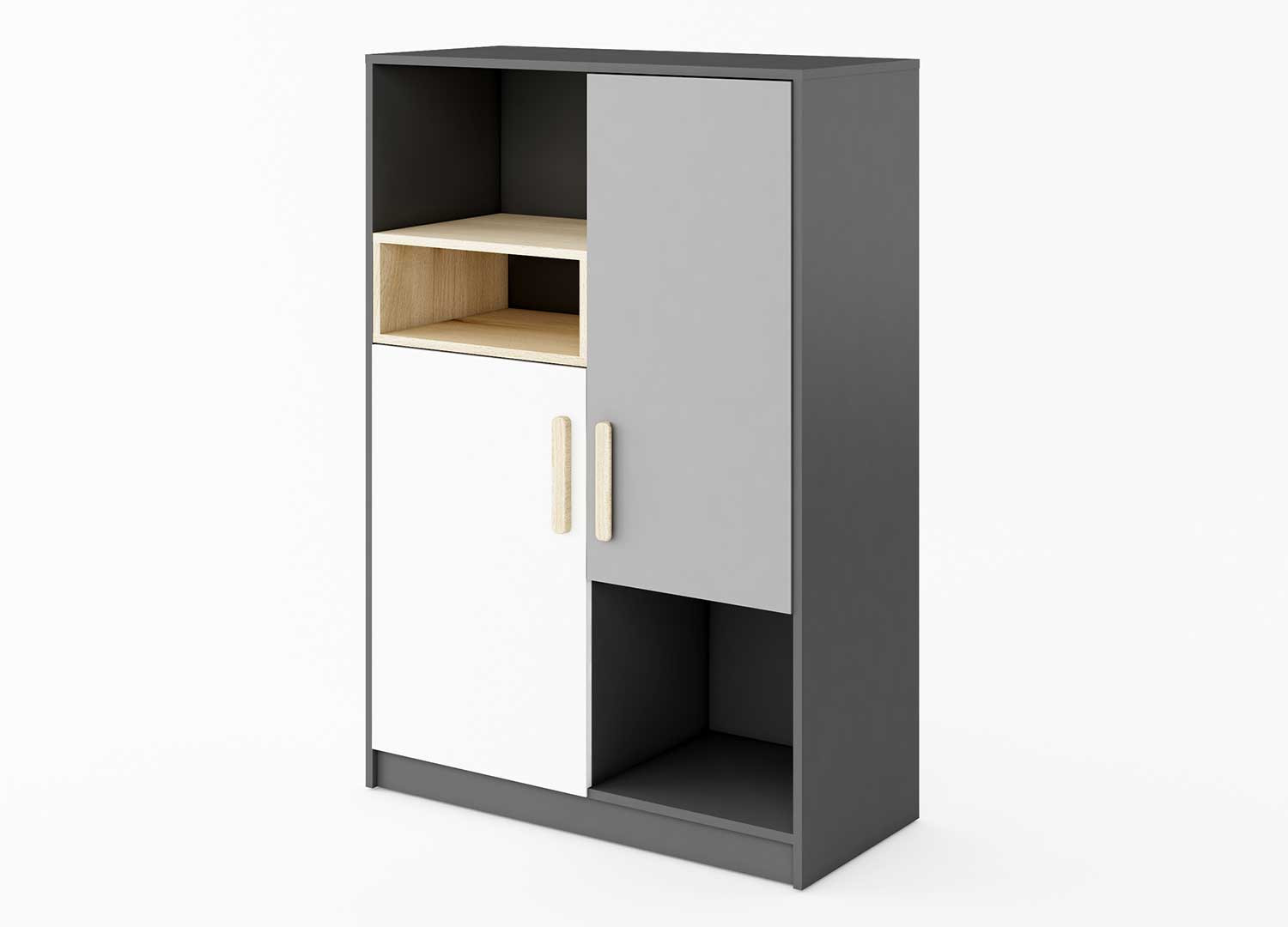Meuble de rangement chambre enfant gris et blanc