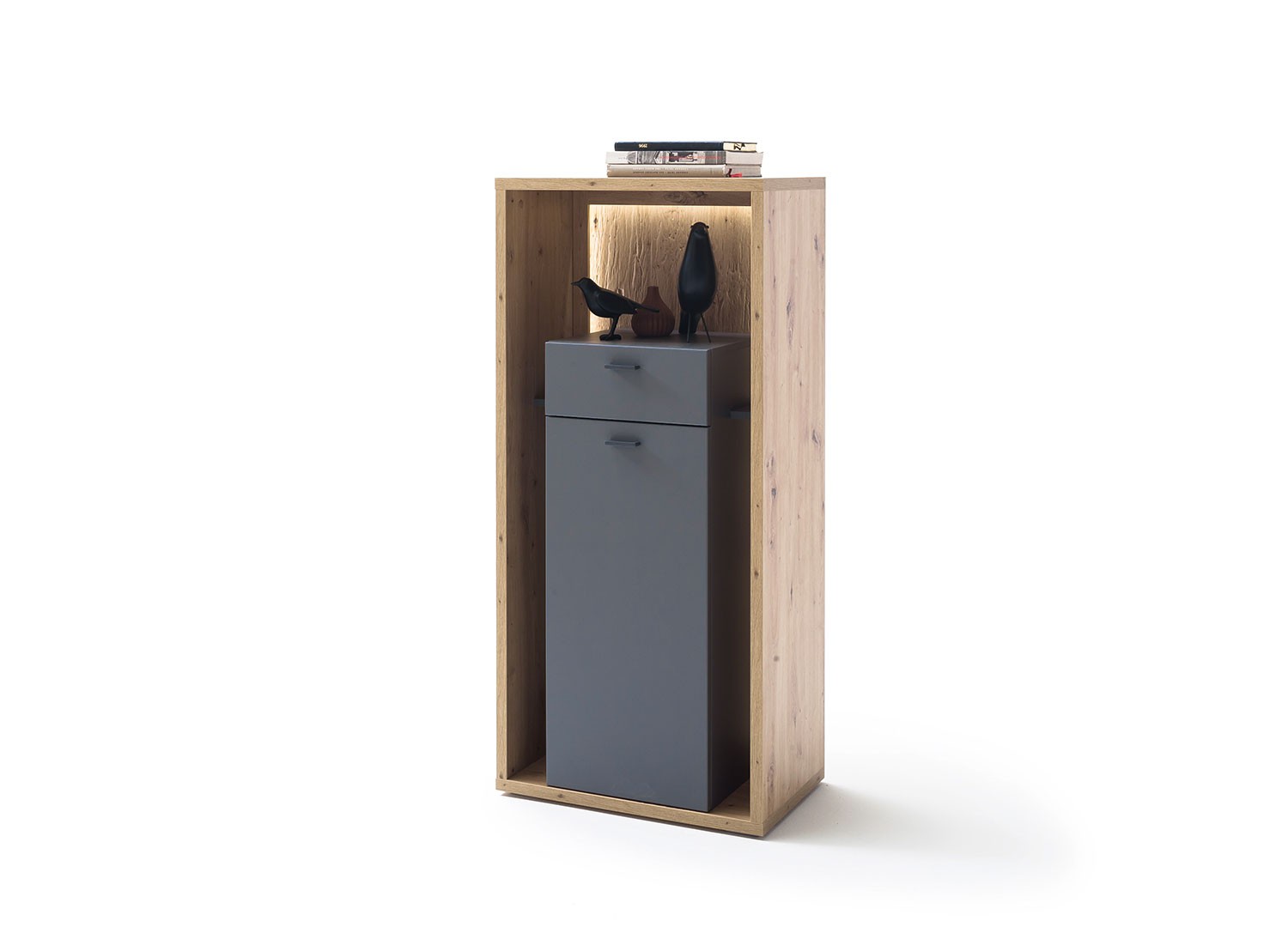 Meuble de rangement design gris et chêne poutre